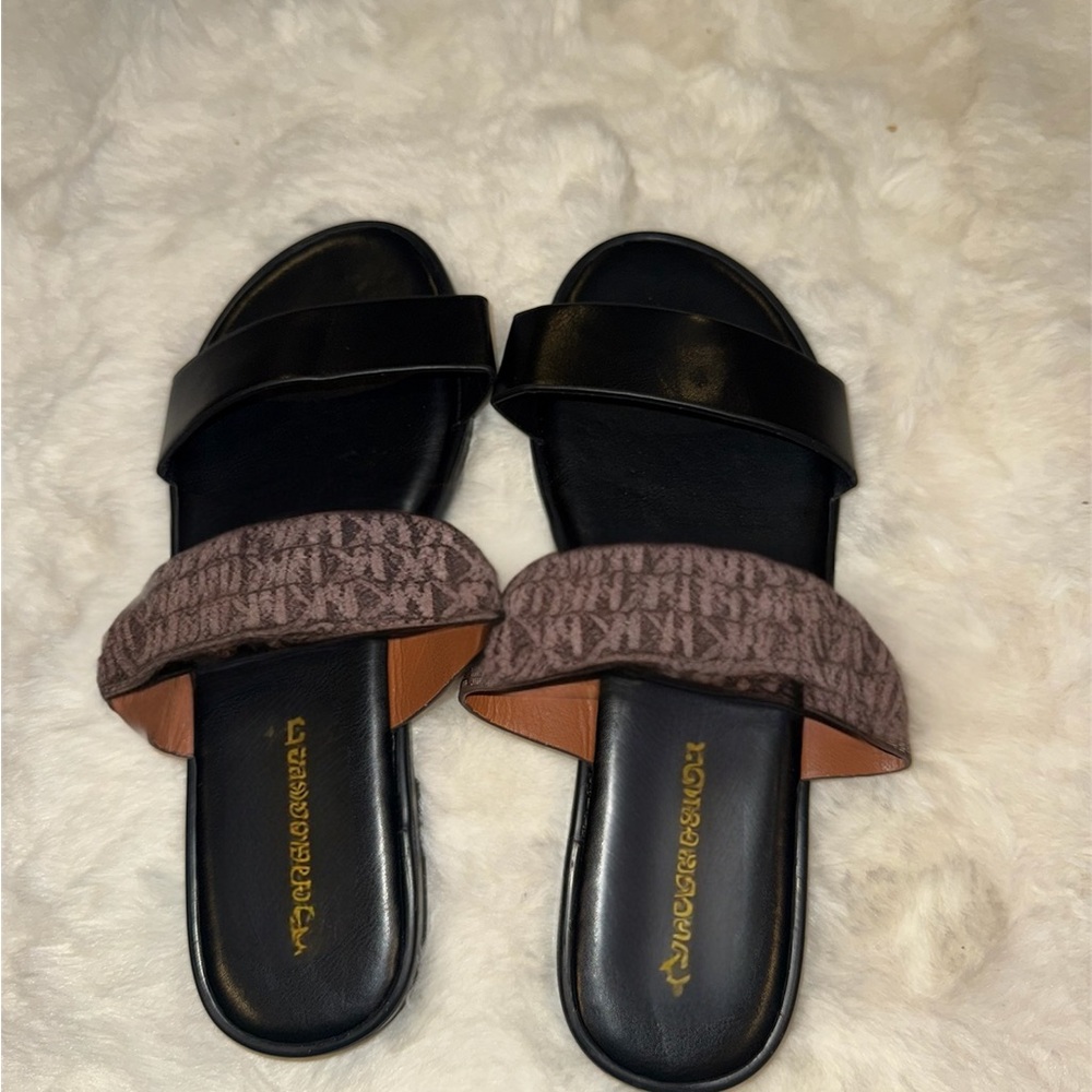 Stylish Black and Brown Women's Sandals elegant leather-look brown sandals